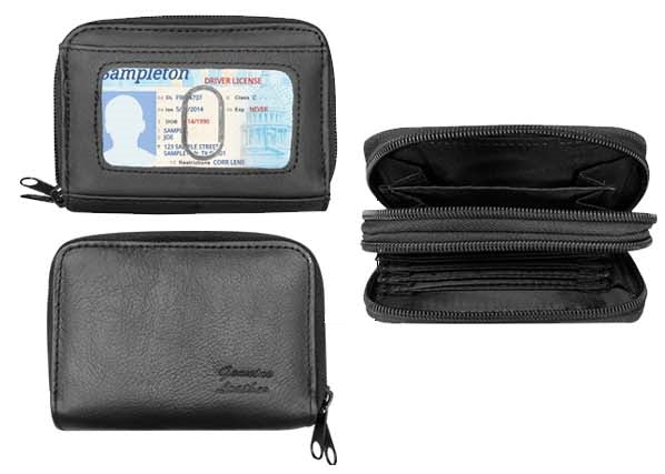 Leather Bi-Fold RFID blocker  Zipper Wallet small