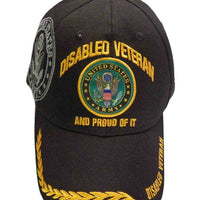 1158-CP-BLK. Disabled Veteran Proud of It Army Emblem w/ Wreath Cap