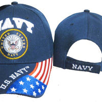 Navy Emblem w/ Flag on Bill Cap Official US Navy Licensed Cap