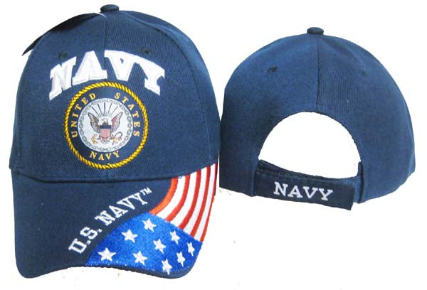 Navy Emblem w/ Flag on Bill Cap Official US Navy Licensed Cap