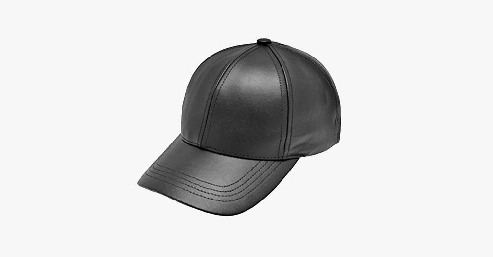 Black Pu Leather Adjustable Baseball Cap