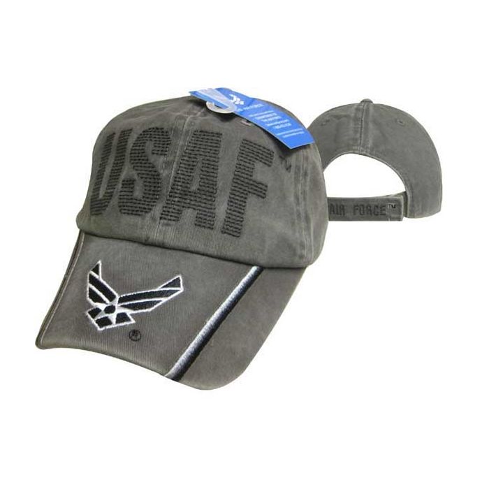 United States Air Force Hat Washed Cotton ''USAF'' BackStitch Logo Bill Design: Grey Washed Cotton Cap,