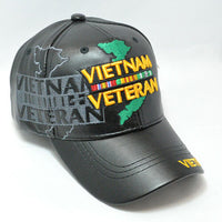 Vietnam Veteran Military Black Faux Leather Ribbons Baseball Cap Hat Headwear